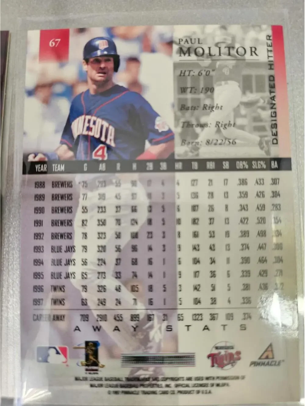 1998 Pinnacle #67 - Paul Molitor - HOF - RAW mint